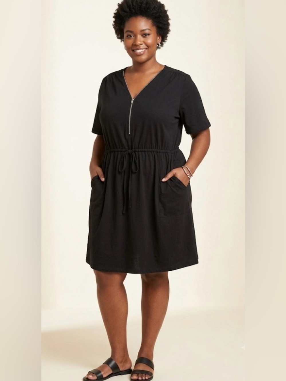 Celkuser black short sleeve dress zipper detailing size 24